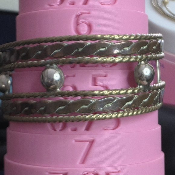 Vintage Mexico Silver Tone Braided Wire Cuff Bracelet Open Bangle - Picture 3 of 3